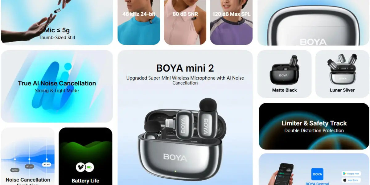 BOYA Mini 2-02 AI Noise Cancellation Super Mini Wireless Microphone (4).webp
